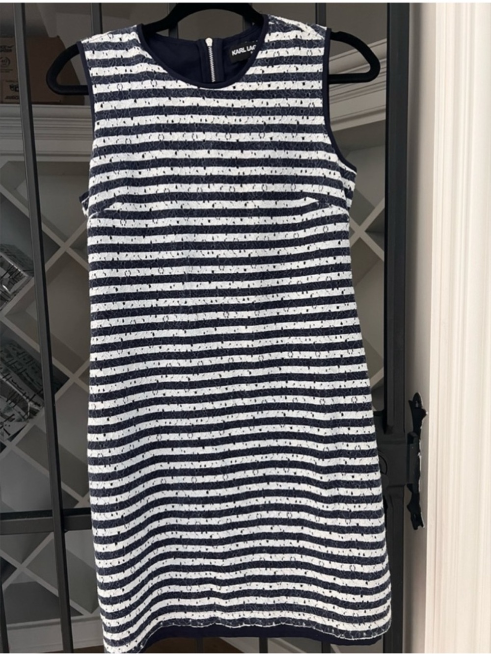 Karl Lagerfeld Navy & White Striped Sleeveless Mini Dress